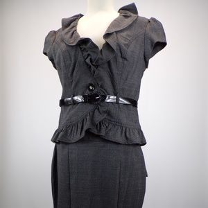 Ruflle Tailored 2 Piece Skirt Suit Set w/ Belt 7